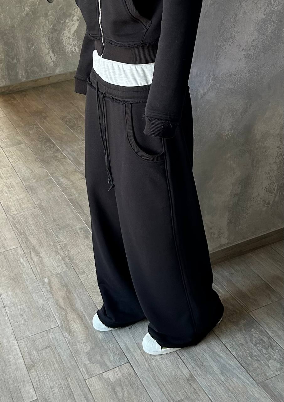 «DOUBLE WAIST» BLACK SWEATPANTS
