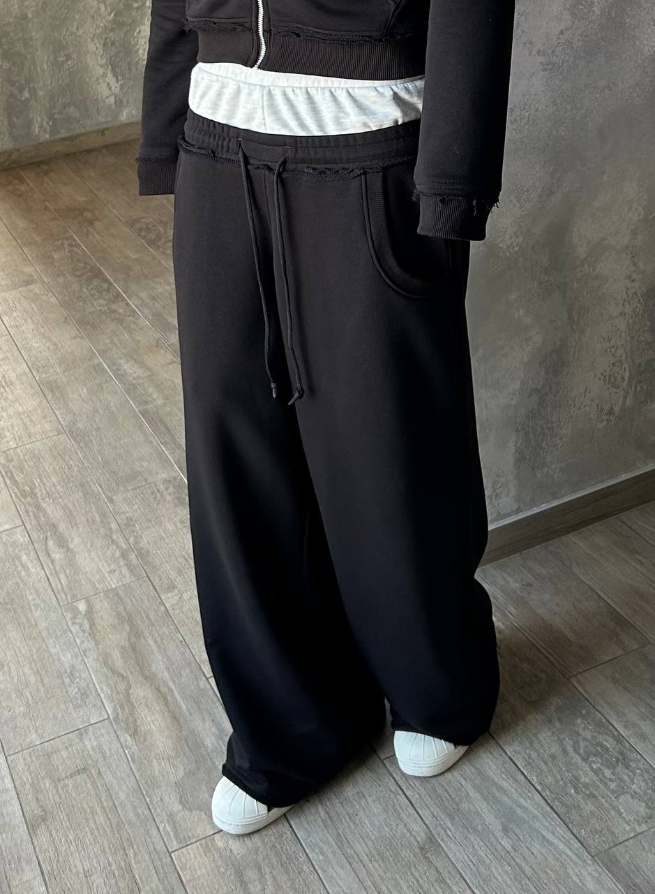 «DOUBLE WAIST» BLACK SWEATPANTS